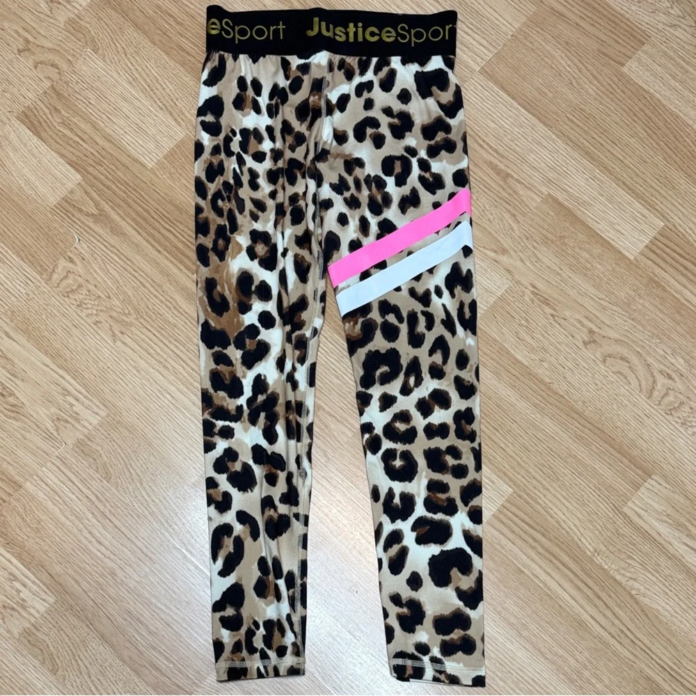 Justice Sport Girls XL 16 18 Leopard Print Leggings Pink Stripe Athletic